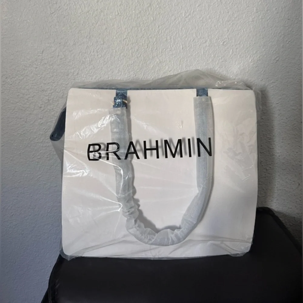 NWT BRAHMIN TIA ELECTRIC BLUE OMBRE MELBOURNE CROC-EMBOSSED LEATHER SATCHEL‎